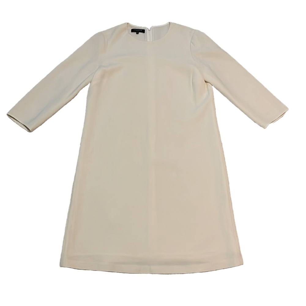 Lafayette 148 New York Cream Ivory Wool Midi Shift Dress Size M